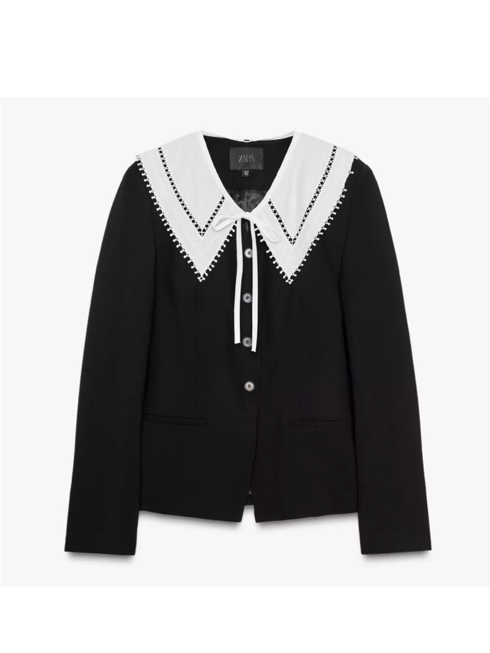 Zara Black Jacket with White Decorative Collar Tie